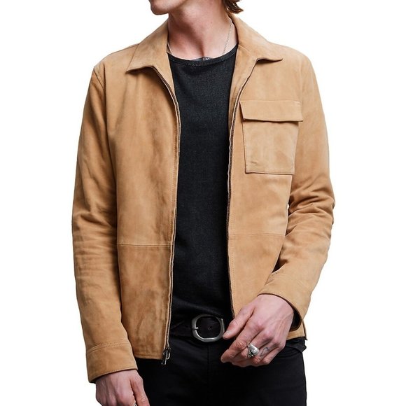 John Varvatos Collection Men's Milo Suede Zip Front Shirt Jacket Clay Brown - Picture 2 of 7